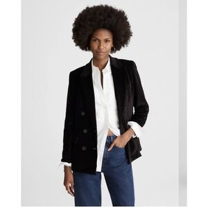 NWT Madewell Velvet Double Breasted Peak Lapel Blazer Womens Small Black